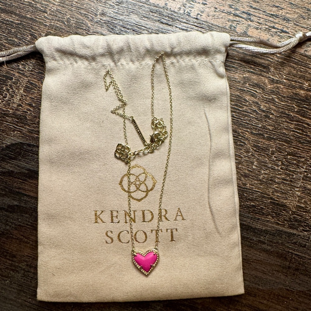 Kendra Scott Gold Necklace with Hot Pink Heart Pendant